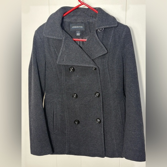 London Fog Charcoal Double-Breasted Wool Blend Peacoat - Picture 2 of 12